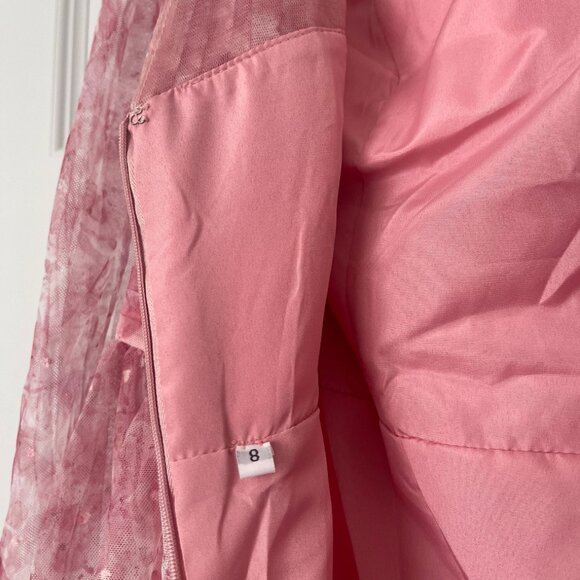 BRAND NEW: Red A Line One Shoulder Floor Length Print Tulle Dress - Picture 3 of 10